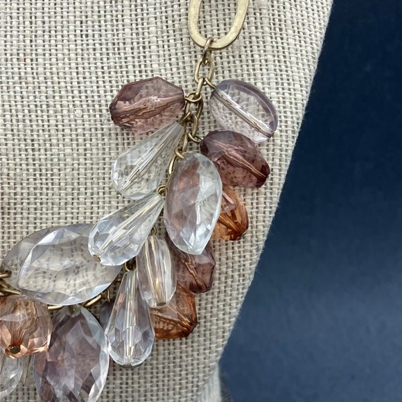 CHunky Statement Necklace Purple Mauve Pink Clear Faceted Gold Chain Barbie Soft - Picture 4 of 9